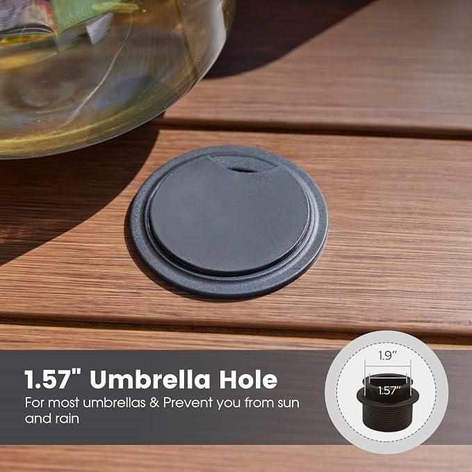 DIFY Patio Round Dining Table, 42" All Weather Round Outdoor Table with 1.57" Umbrella Hole for 4 Person, Perfect for Balcony Garden and Backyard, Walnut