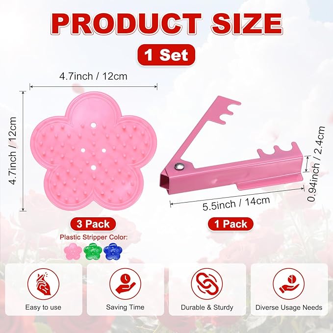 M METERXITY 1-Set Rose Thorn Stripper Tool, Plastic Metal Rose Stem Leaf Thorn Stripper for Bouquets Pruning Branches/Floral Arrangement, Flower Stripping Tool Remove Kit [Green, Pink, Blue]