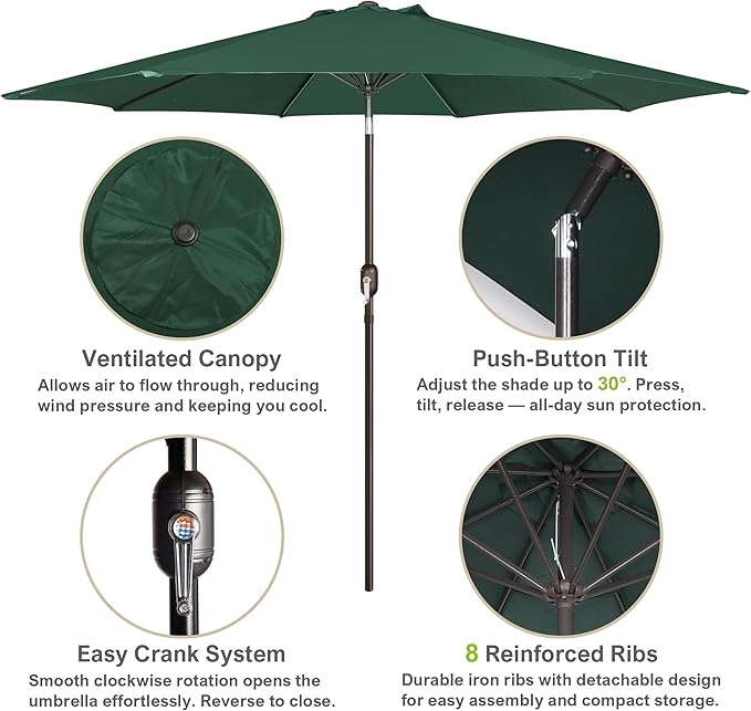 Blissun 10FT Outdoor Patio Umbrella, Outdoor Table Umbrella, Yard Umbrella, Market Umbrella with 8 Sturdy Ribs, Push Button Tilt and Crank