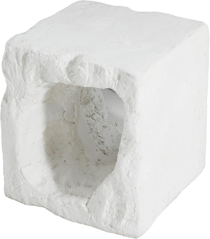 Christopher Knight Home Nataly 17.85" H Small Outdoor Side Table, Cubic Carved Garden Stool with Swirl Patterns, Lightweight Concrete End Table, Patio Decorative Home Stool for Balcony Backyard, White