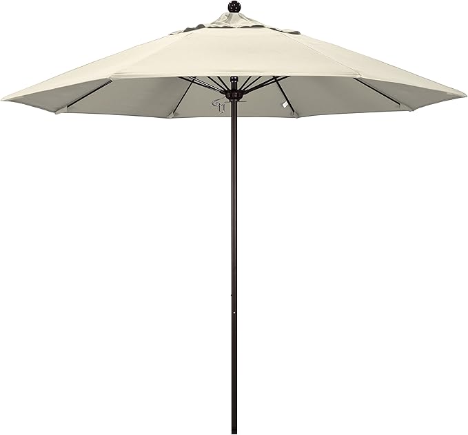California Umbrella 9' Round Aluminum/Fiberglass Umbrella, Push Open, Bronze Pole, Olefin Antique Beige