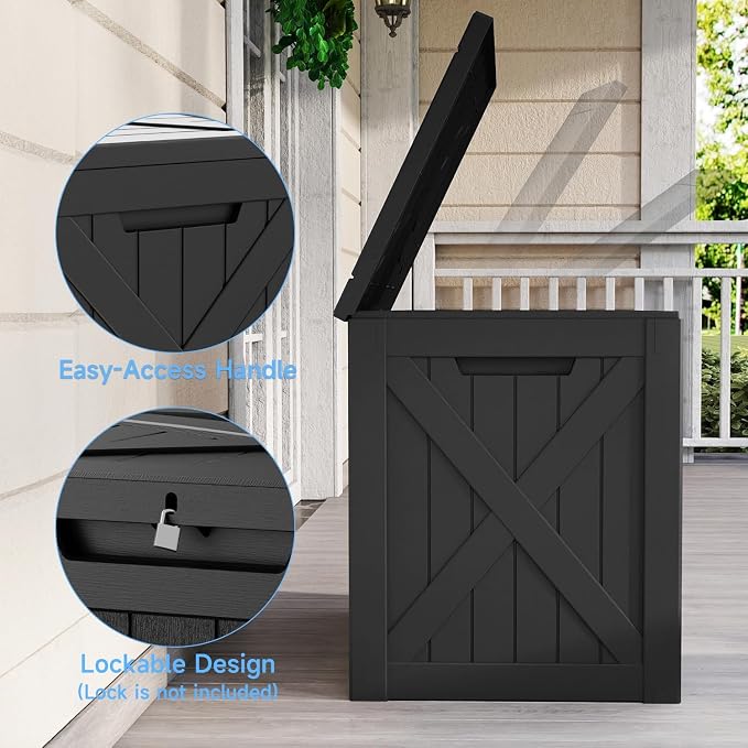 Deck Box Large Outdoor Storage for Patio Furniture,Outdoor Cushions,Garden Tools and Pool Supplies,Waterproof,Resin,Lockable (Black, 32 Gallon)