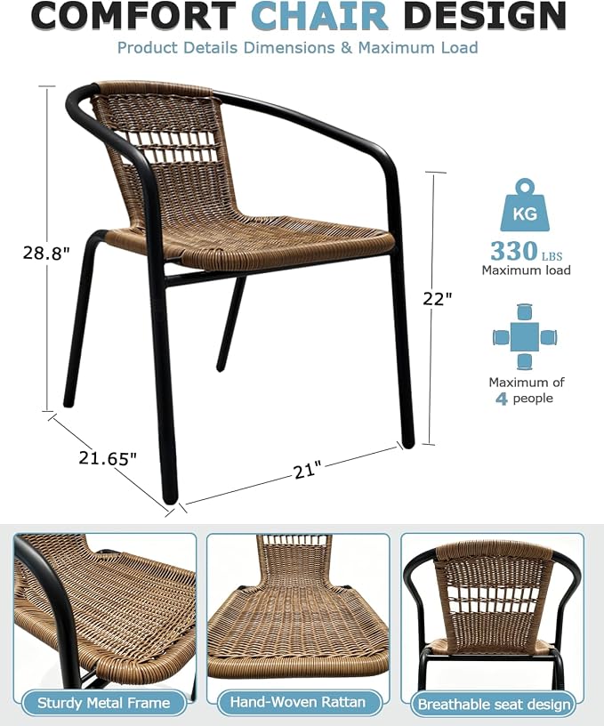 8 Piece Patio Chairs Set, Stackable Outdoor Rattan Chairs, Weatherproof Wicker Patio Seating for Balcony, Porch, Lawn, Small Patio Furniture Set for Backyard, Garden, Poolside, Brown