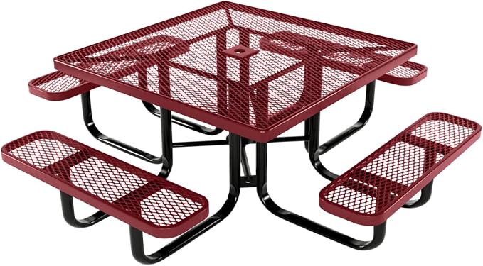 COATEDOUTDOORFURNITURE Heavy-Duty Portable Outdoor Kids Table with Umbrella Hole, Expanded Metal Kids Picnic Table, Commercial-Grade, Made in America (46 in, Square, Childrens, Burgundy)