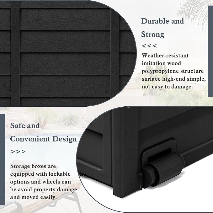 75 Gallon Outdoor Storage Deck Box Upgraded Patio Sun-proof Woodgrain Patio Storage Box for Patio, Garden, Balcony(Black)