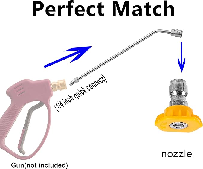 FIXFANS Pressure Washer Wand 45 Degree, Curved Extension Wand 15 Inch | High Power Washer Extension Wand, 5 Spray Nozzles, 1/4 Inch Quick Connect, Undercarriage and Gutter Cleaner Attachment