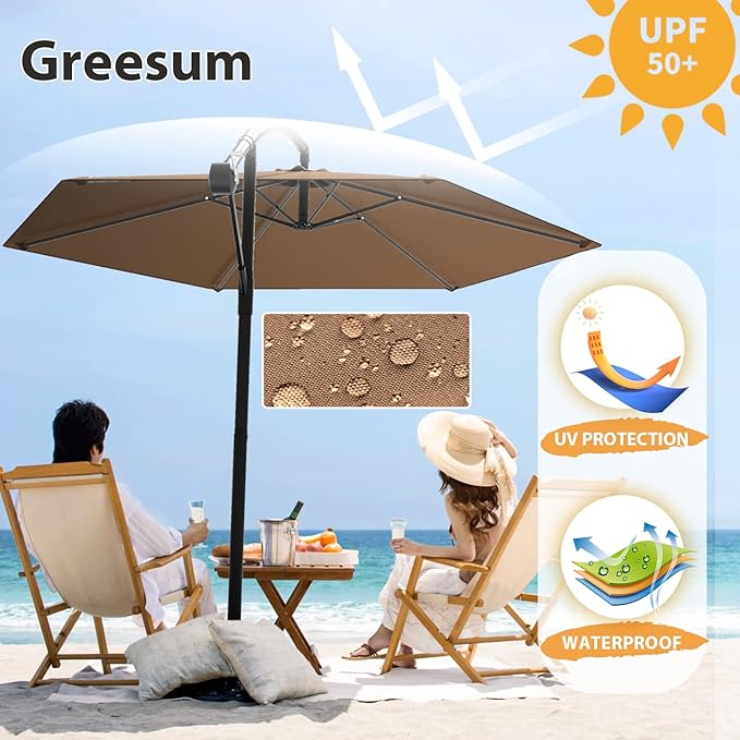 Greesum Patio Umbrella, Outdoor Table Umbrella with Push Button Tilt, Crank and 8 Sturdy Ribs