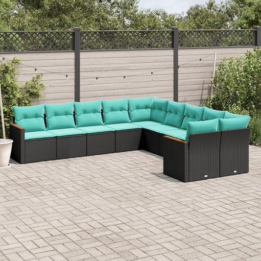10 Piece Patio Sofa Set with Cushions, Sectional Sofa Patio Conversation Set Outdoor Sofa Sets Outdoor Dining Sets for Exhibition Poolside Piazza Garden Black Poly Rattan