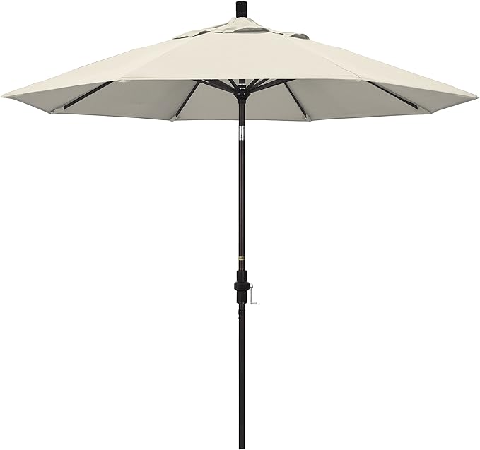 California Umbrella 9' Round Aluminum Market Umbrella, Crank Lift, Collar Tilt, Bronze Pole, Antique Beige Olefin