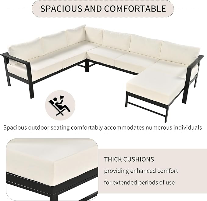 LUMISOL Patio Furniture Set, U-Shaped Outdoor Sofa Set for 6 Persons, All Weather Patio Conversation Set with Water Resistant Cushions for Garden, Backyards, Poolside, White