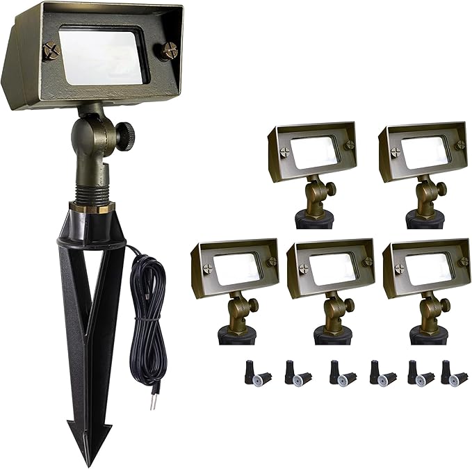 COLOER Cast Brass Flood Light, Wall Wash Light Without Bulb, Low Voltage Flood Light Outdoor with Adjustable Knuckle Mount, Waterproof Landscape Lighting of Outdoor Wall, Garden (6-Pack Without Bulb)
