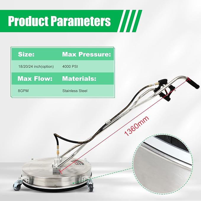 24" Surface Cleaner Pressure Washer for Shopping Malls, Decks, Sidewalks 4000Psi Pressure Washer Attachments with 4 Wheels and 2 Extension Wand Power Washer