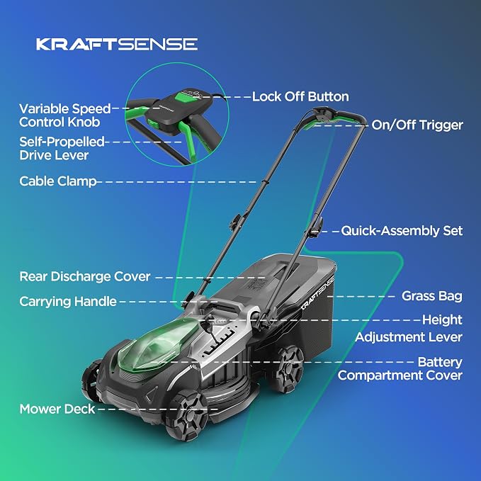 18" Electric Lawn Mower, 40V Self-Propelled Cordless Lawn Mower with 2x5.0Ah Batteries, Brushless Motor, 2-in-1 Mulching & Bagging, 6-Position Height Adjustment, for Small to Medium Yards
