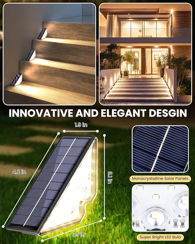 Solar Powered Step Lights for Outside Waterproof Led, Deck Outdoor Decor Stair Stairwell Lighting for Front Door, Patio, Back Porch, Ring Pathway (Warm White, 2pcs) (Warm White, 1pc)