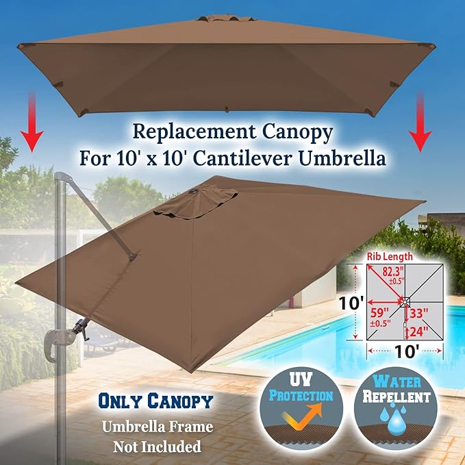 BenefitUSA Outdoor Canopy Top Cover Only Replacement Canopy for 10'x10' ROME Cantilever Patio Umbrella (Canopy Only)
