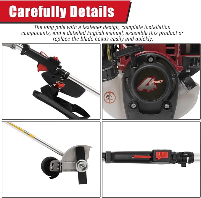 35.88CC Gas Weed Wacker 4-Stroke Gas Powered Weed Eater 0.75KW Grass String Trimmer Powerful Lawn Edger with 2 Blade Heads Grass Tools for Garden, Urban Greening | US Stock