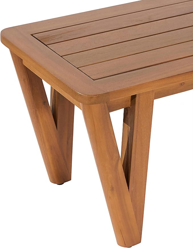 Christopher Knight Home para Acacia Wood Patio Dining Set with Bench, Solid Wood Outdoor Dining Table Set for 6, Outdoor Dining Set with Water-Resistant Cushion, Teak+Beige