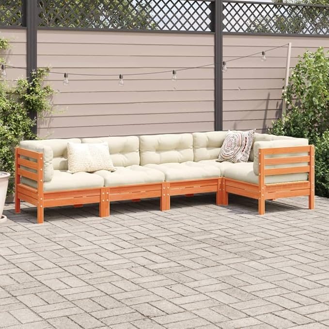 5 Piece Patio Sofa Set with Cushions, Outdoor Sofa Sets Sectional Sofa Garden Lounge Set Patio Conversation Set for Garden Poolside Piazza Negotiation Area Wax Brown Solid Wood Pine