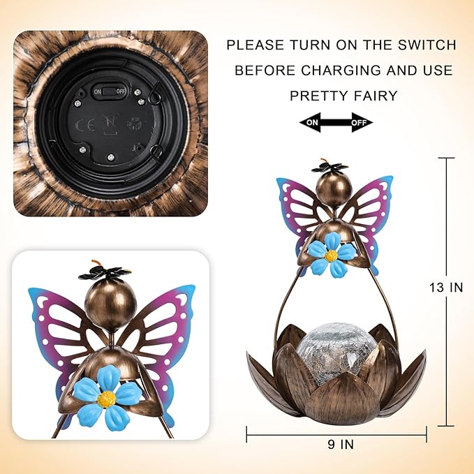 Afirst Solar Lights Outdoor, Solar Fairy Lotus Lamp Garden Decor Metal Crackle Glass Decorative Ball Waterproof Landscape Path Light LED Table Light for Tabletop，Patio,Lawn,Walkway,Tabletop,Pathway