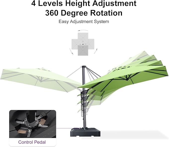 PURPLE LEAF 8' X 8' Patio Umbrella with Base for Pool 7' High Offset Outdoor Cantilever Umbrella Swimming Pool Umbrella with 360°Rotation for Poolside Apple Green