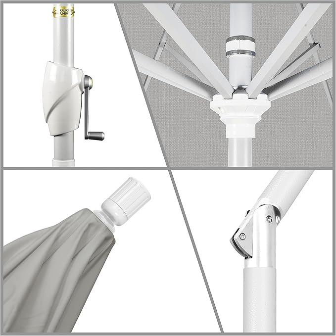 California Umbrella 9' Round Aluminum Market Umbrella, Crank Lift, Push Button Tilt, White Pole, Cilantro
