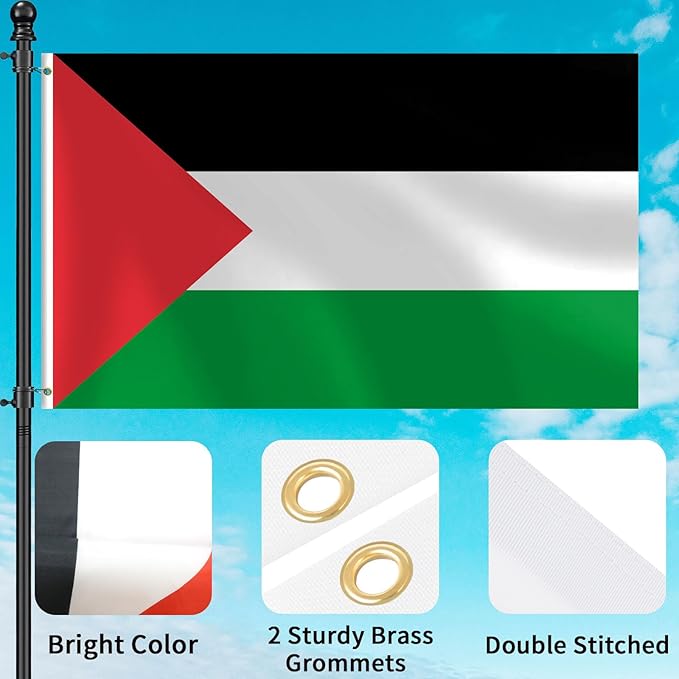 Palestine Flag 3x5 FT Heavy Duty Palestinian Flag Double Stitched Vivid Color Fade Proof Outdoor Decor With Brass Grommets(Palestine)