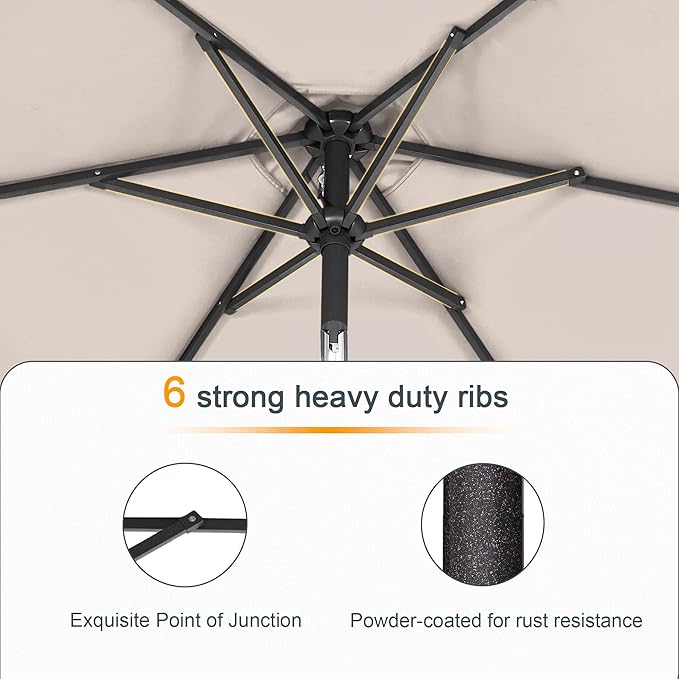 Rectangle Patio Umbrella with Solar Lights, 6x9ft Outdoor Rectangular Table Market Umbrella Patio with Push Button Tilt and Crank for Pool, Deck, Garden,Backyard