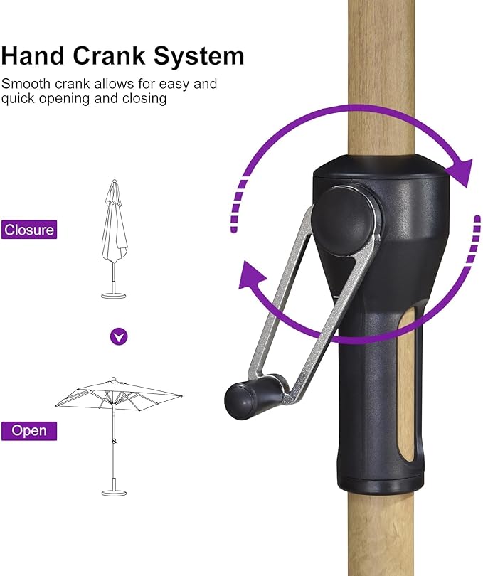 PURPLE LEAF 6.5' x 6.5' Square Outdoor Umbrella with Base Outdoor Table Umbrella Aluminum Patio Umbrella with Push Button Tilt & Crank and 8 Ribs Market Umbrella for Pool Backyard Beach, Black