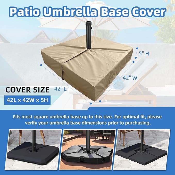 Patio Umbrella Base Cover Heavy Duty Polyester Weather-Resistant Waterproof Outdoor Cantilever Umbrella Stand Base Cover 42"L x 42"W x 5"H Anti-UV Anti-Fade Outside Square Umbrellas Base Covers,Beige