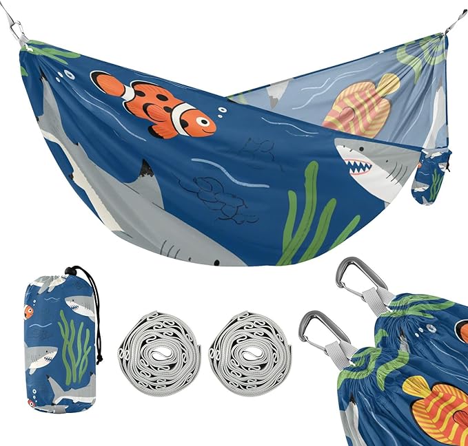 Cartoon Cute Grey Shark 330lb Capacity Outdoor Hammocks with Hanging Rope Cloth Hammock for Indoor Outdoor Patio amacas para patios con Base de adultos