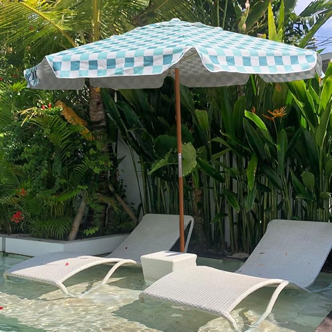 AMMSUN 7.8ft Beach Umbrella, Outdoor Patio Umbrella with UV 50+ Air Vent Ash Wood Pole Carry Bag & Water-Resistant Canvas