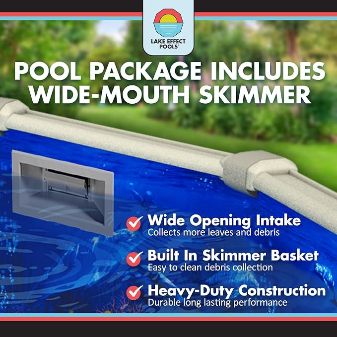 Lake Effect Pools 'Bermuda' 24 ft Round Above Ground Swimming Pool | 48 Inch Walls | 6" Steel Top Ledge | Bundle Includes: 25 Gauge Overlap Liner & Widemouth Skimmer