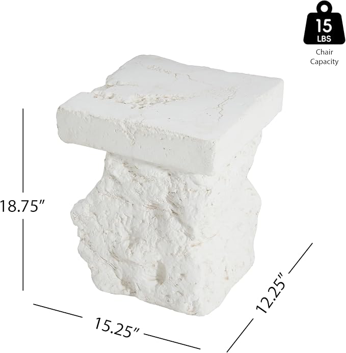 White MGO Patio Side Table, Organic Rock Base