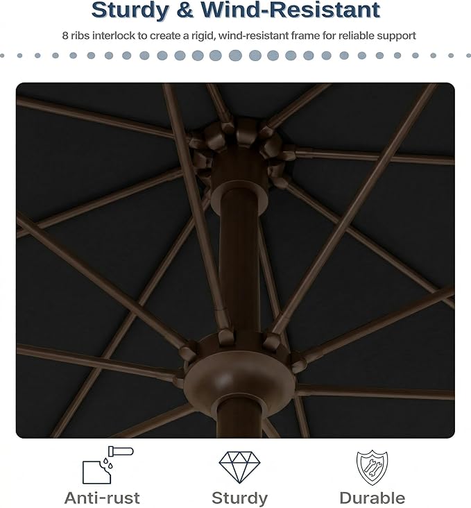 PatioKingdom 10FT Patio Umbrella with Push Button Tilt and Crank, Outdoor Market Umbrella with 8 Fiberglass Ribs, UV Protection Table Umbrella for Pool,Backyard,Garden,Deck