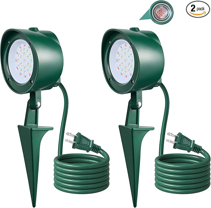 SURAIELEC Dusk to Dawn Christmas Spotlight Outdoor, Red & Green Decorative LED Landscape Spotlights with Timer, 6000K Daylight Waterproof Flood Lights for Yard, Tree, Flag, ETL Listed, 2 Pack