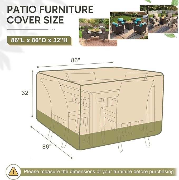 COWVIE Square Outdoor Furniture Cover for Sectional Sofa Set, 600D Waterproof Patio Set Cover for Lawn General Purpose Table and Chairs, 86''L x 86''W x 32''H