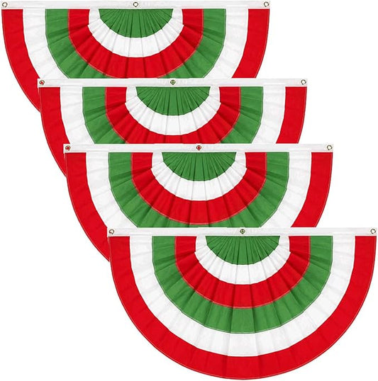 4Pack 2x4 Ft Italy Pleated Fan Flag Bunting Italian Festival Columbus Day Red White Green Bunting Banner Outdoor Décor Patriotic Half Fan Flags for Porch, Patio Italian Party Decor Holiday Decoration
