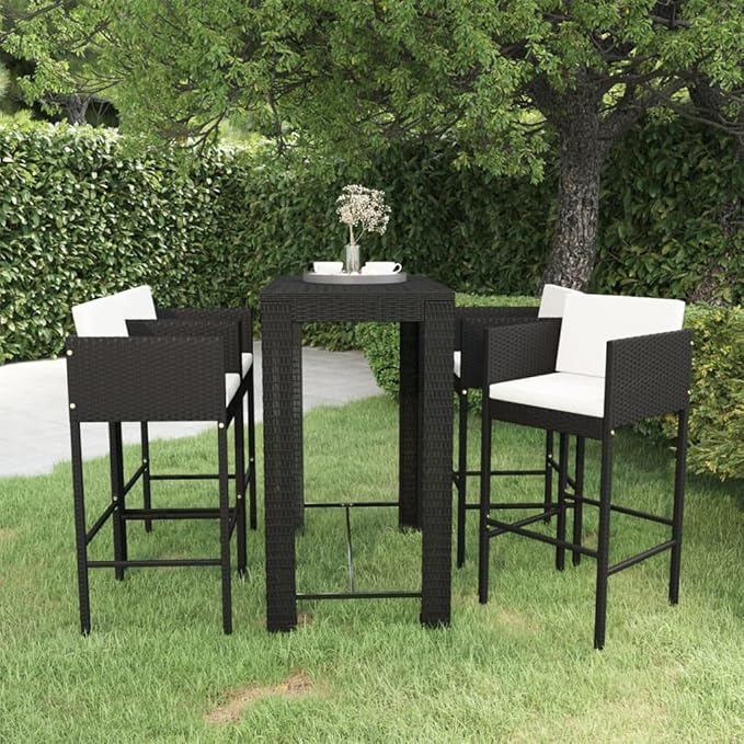 Patio Bar Set with Cushions,Outdoor Table and Chairs Set,Terrace Conversation Set Furniture,Outdoor Furniture,for Garden,Backyard,5 Piece Poly Rattan Black