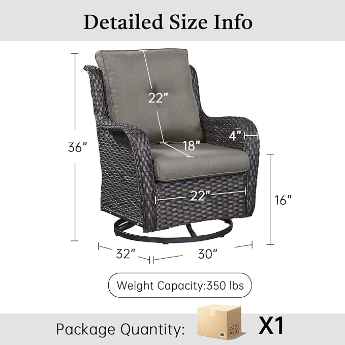 Outdoor Swivel Rocker Patio Chairs-Wicker Patio Swivel Chairs Set of 2 PE Rattan Patio Furniture for Porch Deck Balcony Garden-Brown/Grey
