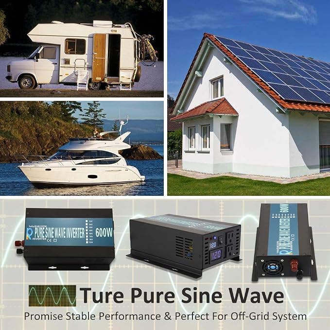 WZRELB 600W 12V 120V Pure Sine Wave Solar Power Inverter with Remote Control Switch