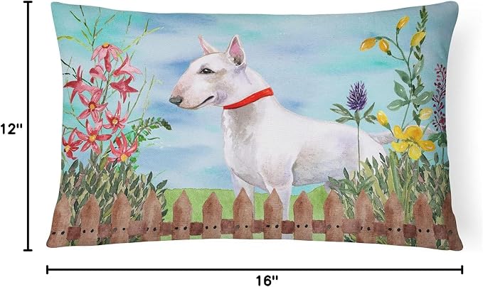 Caroline's Treasures CK1255PW1216 Bull Terrier Spring Canvas Fabric Decorative Pillow Machine Washable, Indoor Outdoor Decorative Pillow for Couch, Bed or Patio, 12HX16W