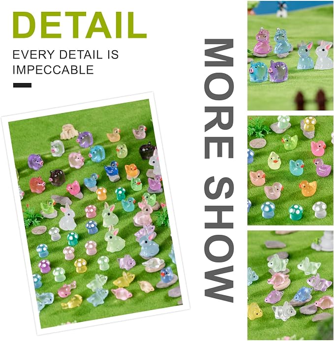 140Pcs Glow-in-The-Dark Mini Resin Animal Figurines Miniature Figures Glowing in The Dark Garden Accessories Aquarium Landscape Bonsai Ornaments