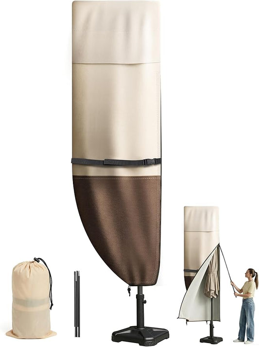Vailge Patio Umbrella Cover for Double-Sided Umbrella 13-15 Feet, 600D Oxford Outdoor Umbrella Cover Waterproof Windproof, Patio & Outdoor Umbrella Cover with Support Pole, Storage Bag