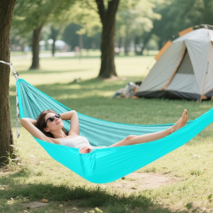 Bright Blue Solid Color 330lb Capacity Camping Hammock with Hanging Rope Portable Hammock for Outside Patio Backyard Poolside hamacas para adultos con soporte