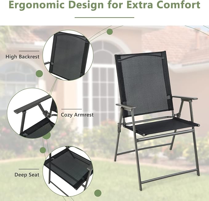 Tangkula 5 Pieces Foldable Outdoor Dining Set for 4, Patio Large Rectangular Metal Dining Table & 4 Patio Folding Chairs, Outdoor Table and Chairs Furniture Set for Backyard Garden Deck