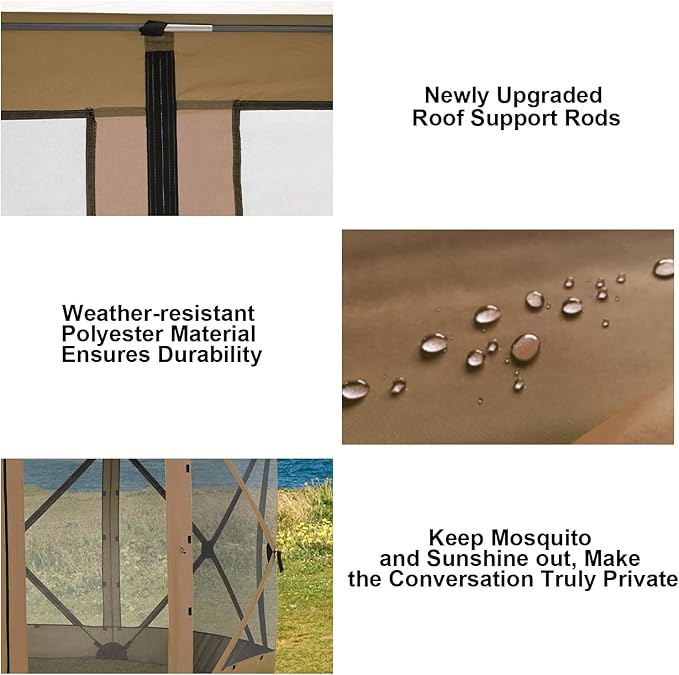 COBIZI 12x12 FT Pop Up Canopy Extendable Tent, Gazebos On Clearance with Removable Roof, Screened in Gazebo with sidewalls, Screen Tents Portable carpas para Patio for Outdoor Camping,Backyard,Brown