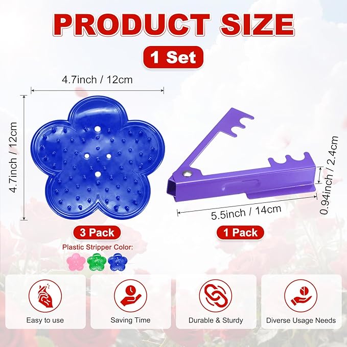M METERXITY 1-Set Rose Thorn Stripper Tools, Plastic Metal Rose Stem Leaf Thorn Stripper for Bouquets Pruning Branches/Floral Arrangement, Flower Stripping Tool Remove Kit [Multicolor]