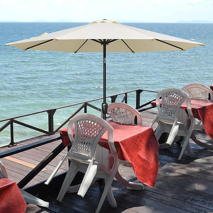 YSSOA 2 Pack 9' Patio Umbrella Outdoor Table Market Yard Umbrella with 8 Sturdy Ribs, Beige
