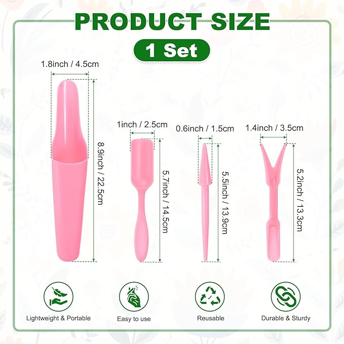 M METERXITY 1-Set Garden Shovel Hand Tools Transplanting Succulent Cultivation Digging Scoops Kits, Plastic Mini Garden Tool Set for Bonsai Potting/Flower Planting [Pink]
