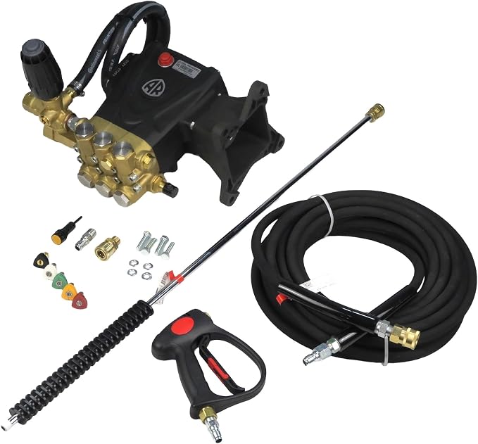 OEM Annovi Reverberi 4000 PSI Horizontal Brass Head Pressure Washer Water Pump, RRV4G40D-VRT3, 4 GPM, 1" Shaft with Quick Connect, Hardware & Complete Spray Kit